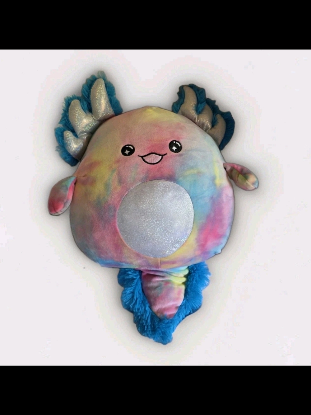 SQUISHY ISHIES Rainbow Tye Dye Blue Pink AXOLOTL Plush 12" Like New Stuffed
